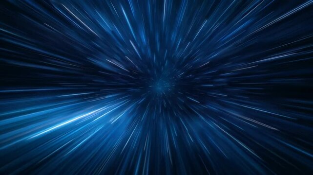 Abstract blue light trails zooming inward creating a dynamic energy effect