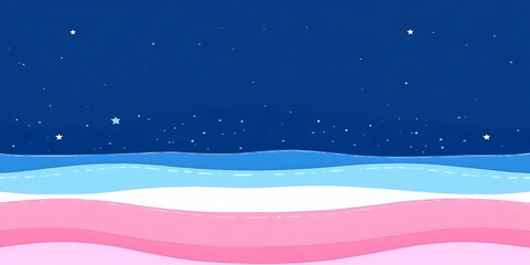 Abstract Background Depicts a Starry Night Sky with Colorful Wavy Layers Below Beautifully