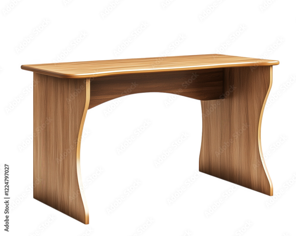 Poster wooden computer desk with curved surface, perfect for home or office use. its elegant design adds to