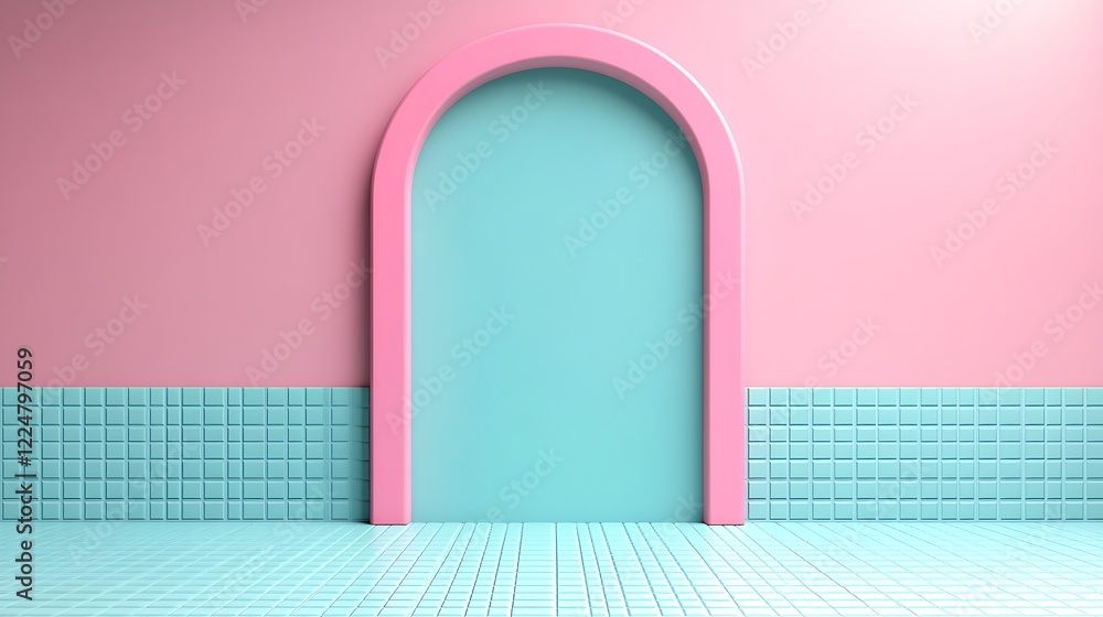 Poster abstract architectural design with colorful walls and archway in modern minimalist style for creativ