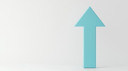 Fototapeta premium Flat-design 3D upward blue arrow set against a white background.