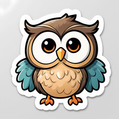 Fototapeta premium Charming Cartoon Owl with Big Eyes and a Friendly Smile for Animal Stickers