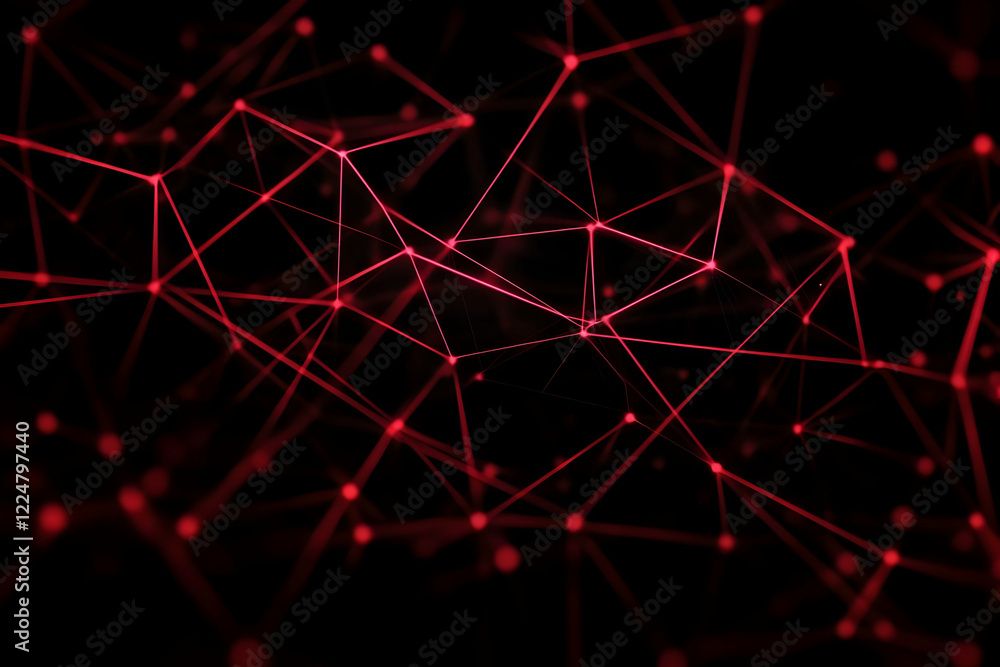 Poster abstract red network creates complex connections on a dark background with digital art