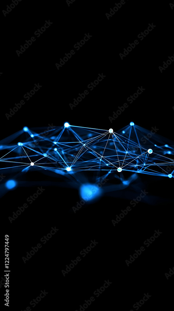 Aufkleber abstract blue network glowing connections on a dark background with data points