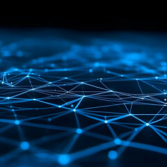 Obraz premium Abstract Blue Network Connecting Dots and Lines Forms a Futuristic Grid Background Dynamically