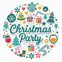 Festive Christmas party invitation design with icons.