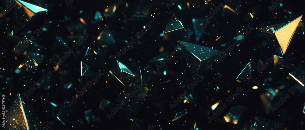 Fototapete elegant confetti overlay of triangular shapes with golden edges on a dark background