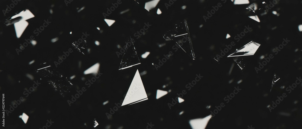 Poster Confetti overlay texture with triangular shapes and sharp edges on a black background