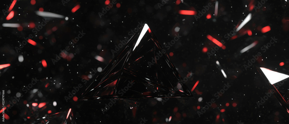 Poster Confetti overlay texture with triangular shapes and sharp edges on black background
