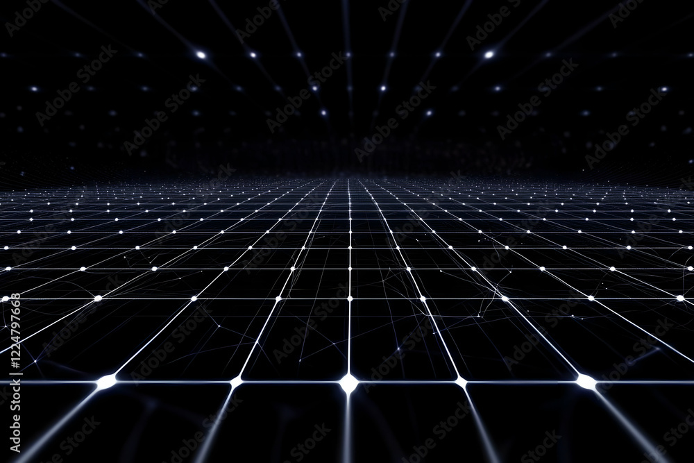 Aufkleber abstract grid with glowing nodes forms a futuristic landscape with depth and perspective.