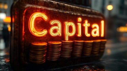 Capital Text with Neon and finance Elements