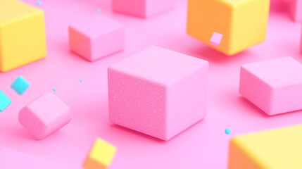 Obraz premium Abstract colorful blocks floating above a vibrant pink background, creating a playful and artistic scene