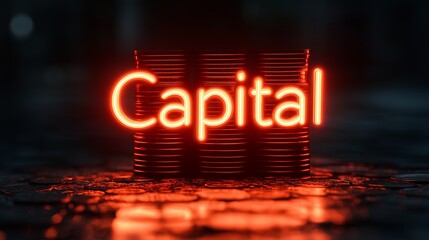 Capital Text with Neon and finance Elements