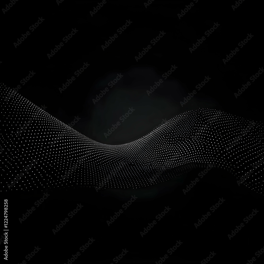 Poster abstract background forms a wavy surface with dots on a black background.