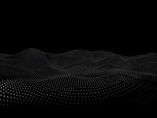 Abstract 3D landscape forms a digital wave with dots on a black background for dynamic motion