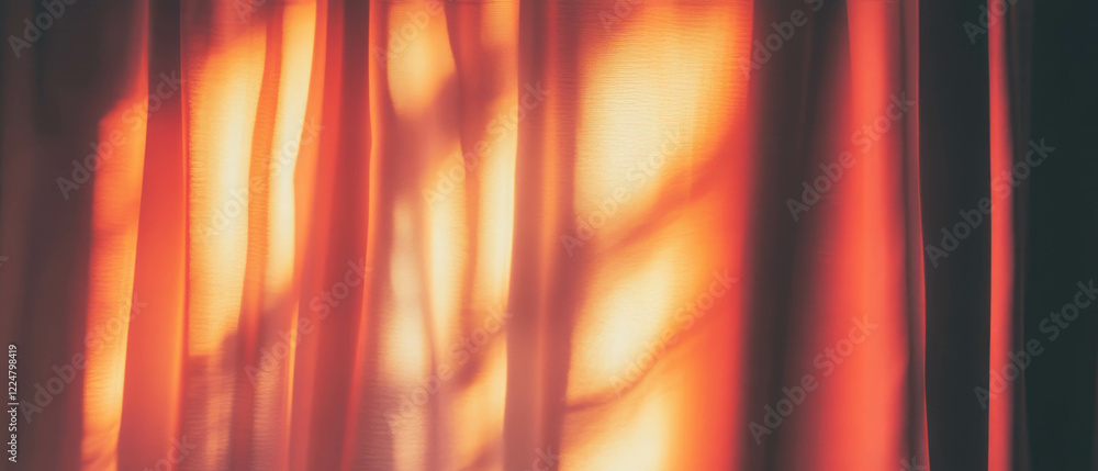 Poster Soft light filtering through curtain shadows creates a gentle atmosphere with wavy patterns