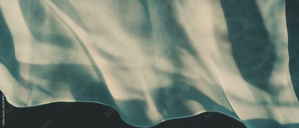 Poster Delicate curtain shadows creating wavy patterns in soft light against a black background