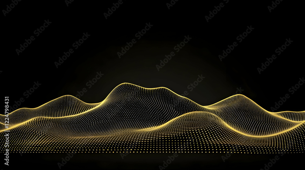 Poster Golden Particle Landscape Forms Abstract Waves on a Dark Background