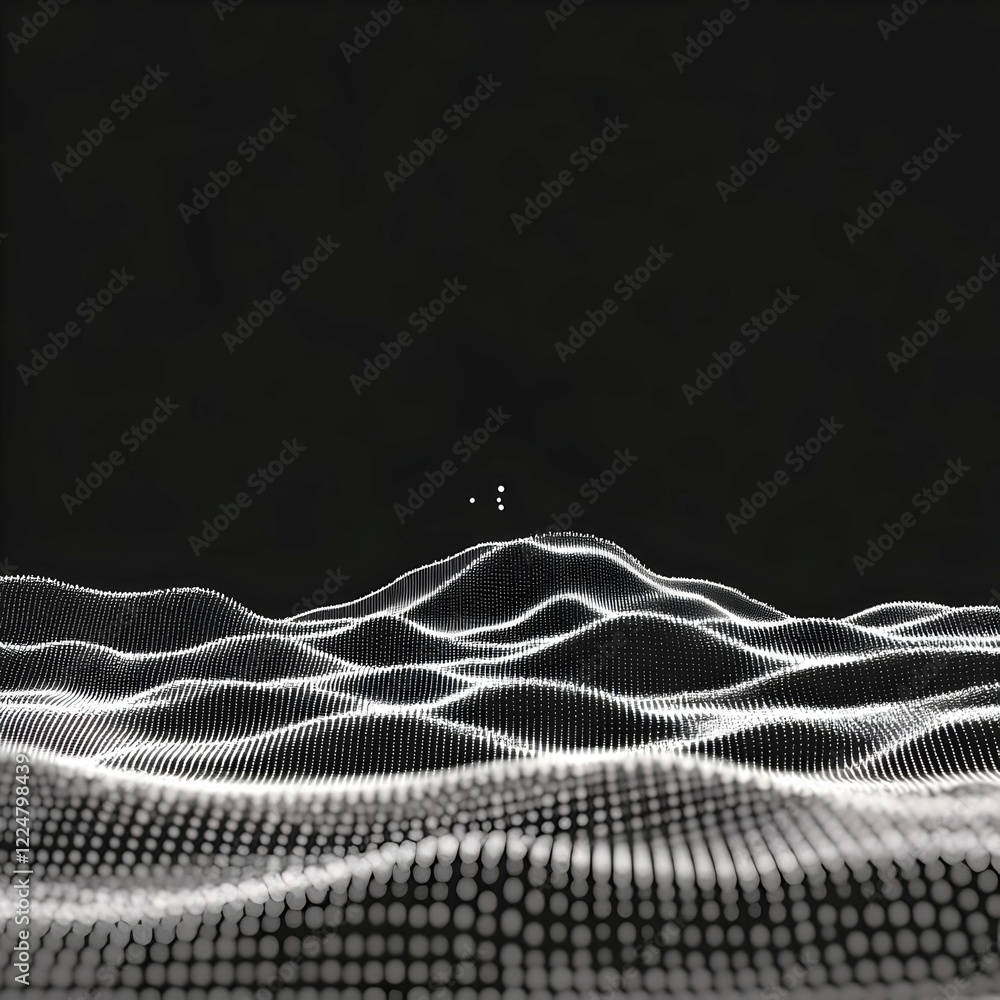 Aufkleber abstract 3d landscape forms gentle curves with particles elegantly in a dark environment.
