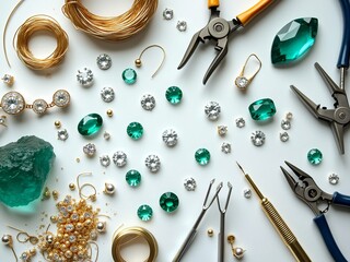 Jewelry Making Tools and Gemstones Collection with Turquoise and Silver Components