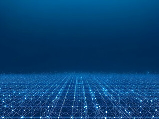 Abstract Blue Grid Network Background Extends into Distance with Subtle Glow