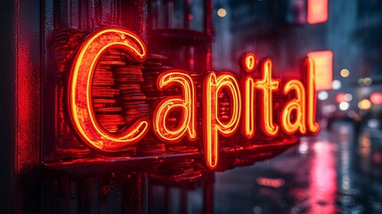 Capital Text with Neon and finance Elements
