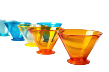 Colorful conical cups arranged in vibrant hues on a white background showcasing a playful and artistic design isolated on transparent background