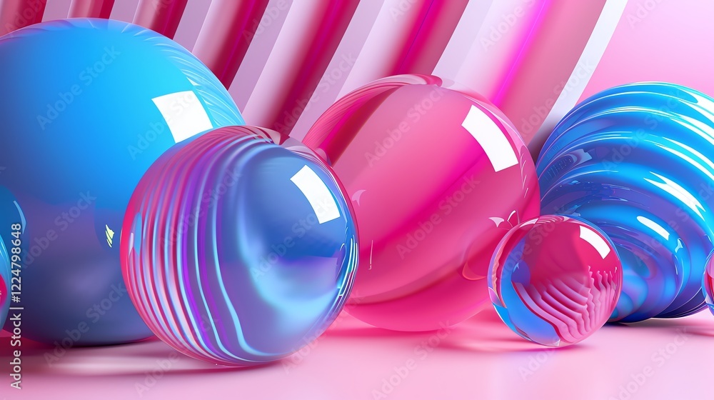 Poster abstract 3d colorful spheres with shiny surface.