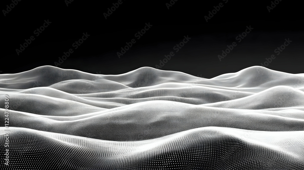 Poster abstract 3d wireframe landscape creates a digital terrain visualization smoothly against a dark back