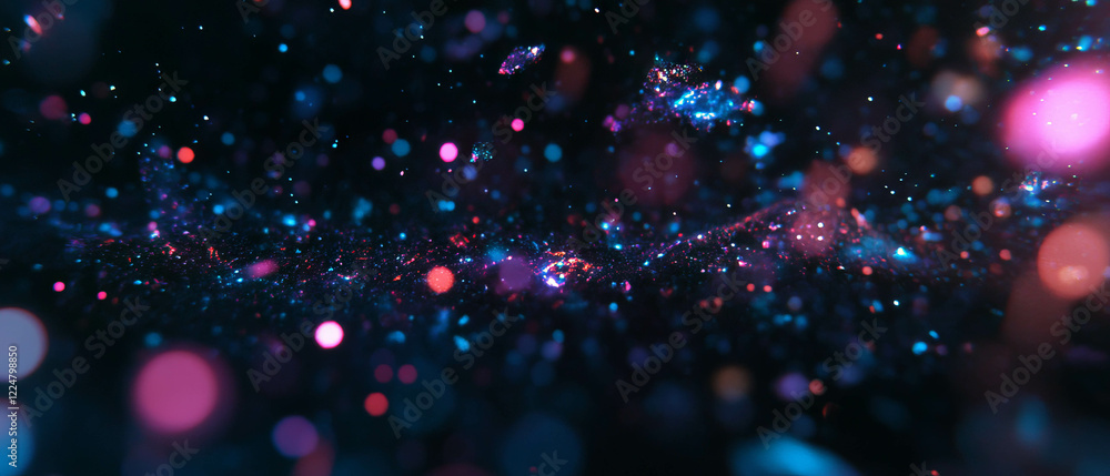 Poster Bright sparks illuminate a deep dark background with contrasting luminance and texture