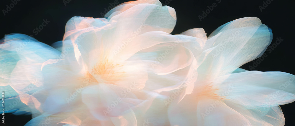 Poster delicate flower petals create soft texture against a dark background