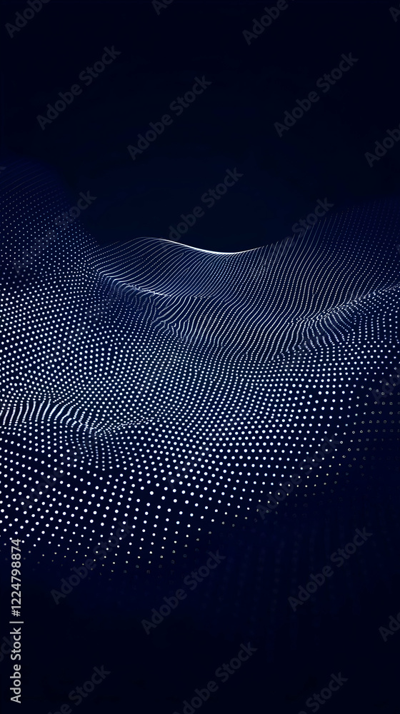 Poster abstract background flows smoothly with dots forming a wave on dark blue backdrop