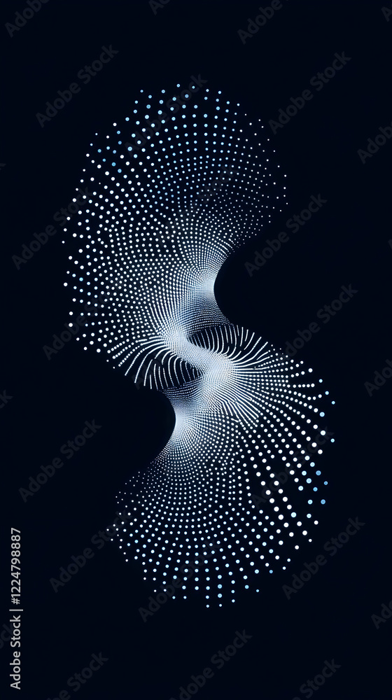 Poster abstract background with swirling dots creates dynamic visual on dark backdrop