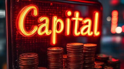 Capital Text with Neon and finance Elements