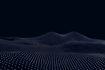 Abstract 3D Landscape with Dots forms a Wavy Surface in Dark Background