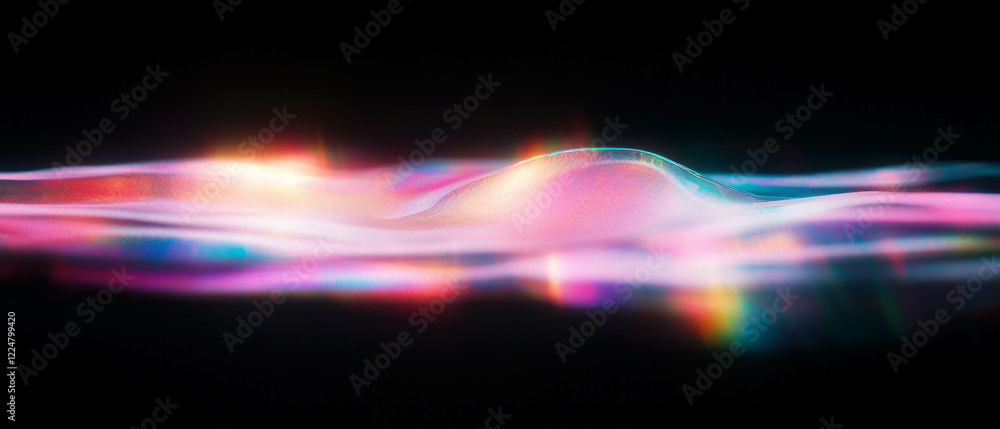 Poster exploring distorted dust and glitching light effects in digital artwork on a black background