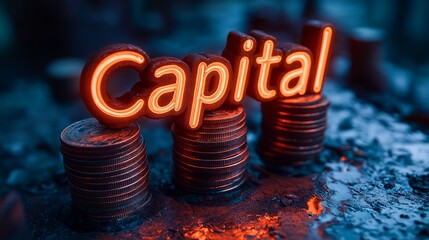 Capital Text with Neon and finance Elements