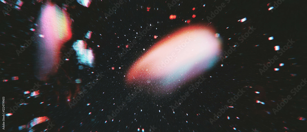 Poster Distorted glitching spark effects create dynamic focal point on a black background