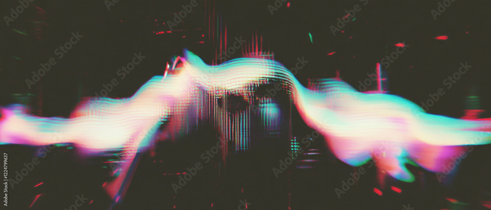 Poster Distorted glitching spark effects create a striking visual on a dark background