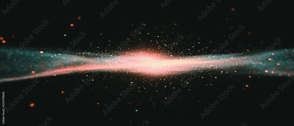 Poster Glitching spark effects create a dynamic focal point against a dark background