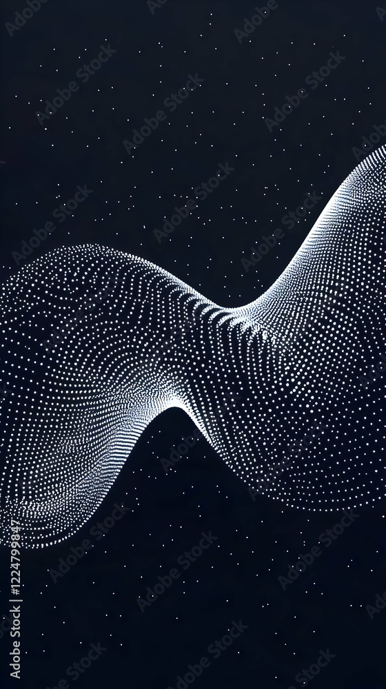Aufkleber abstract background forms a dynamic wave of white dots on a dark background.