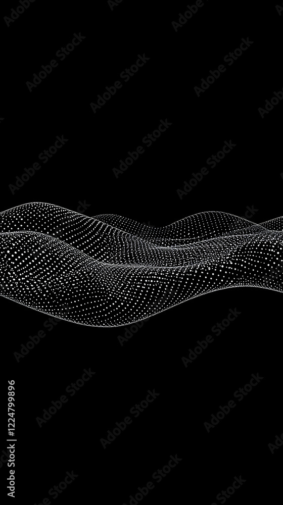 Poster abstract particle wave flows smoothly across a dark background