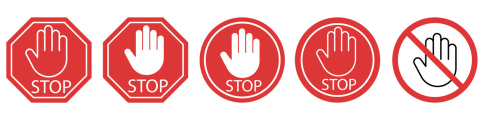 Stop hand icon vector set. Do not touch illustration sign collection. Hand forbidden symbol.