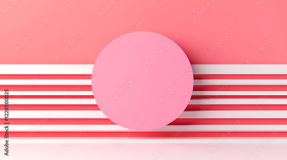 Poster abstract composition with pink circle on pink background and white lines creating modern aesthetic d