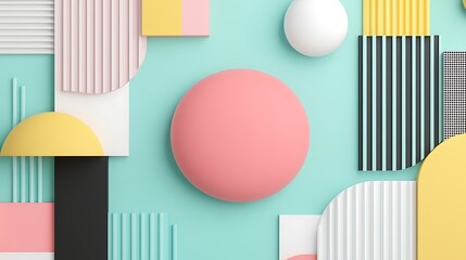 Abstract Composition with Geometric Shapes in Pastel Colors on a Soft Blue Background for Modern Design