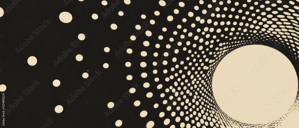 Leinwandbilder Dot texture with concentric circles on a black background creating a dynamic visual pattern
