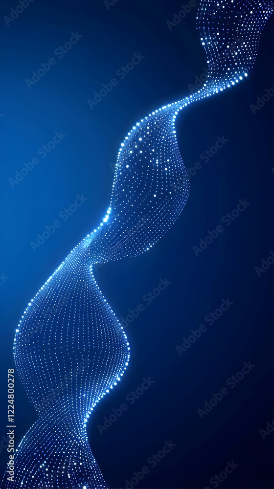 Aufkleber abstract blue particle stream flows gracefully on a dark background with dynamic energy