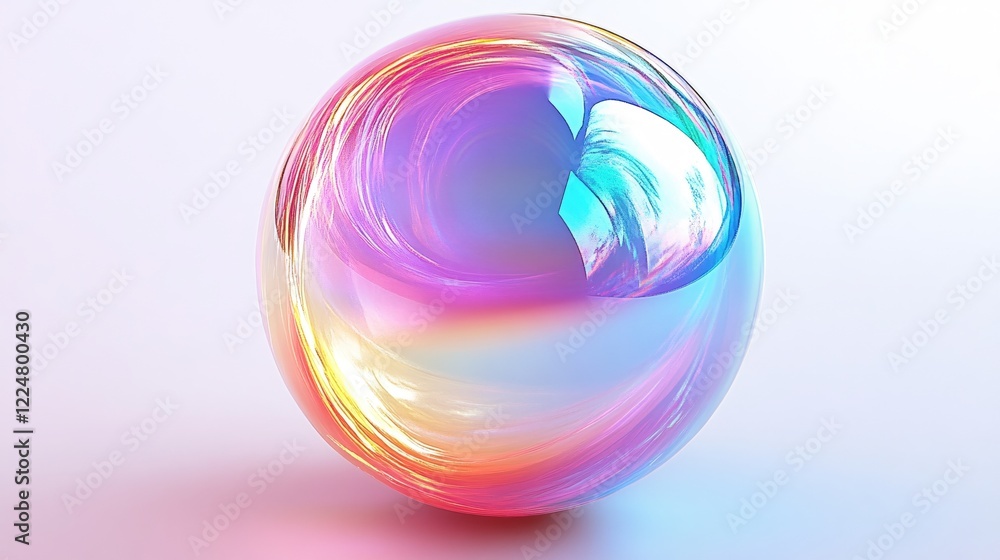 Poster Iridescent Sphere with Colorful Swirls on a Soft White Background for Creative Projects