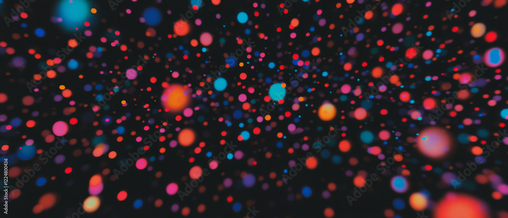 Poster colorful dot texture creates abstract shapes and artistic composition on a black background