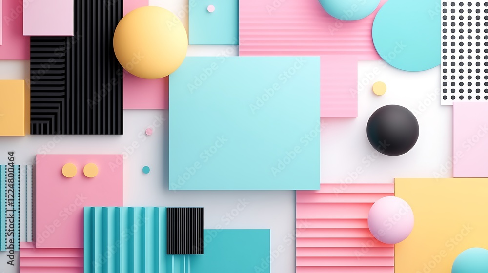 Poster abstract geometric composition featuring bright colors and shapes in various textures and arrangemen